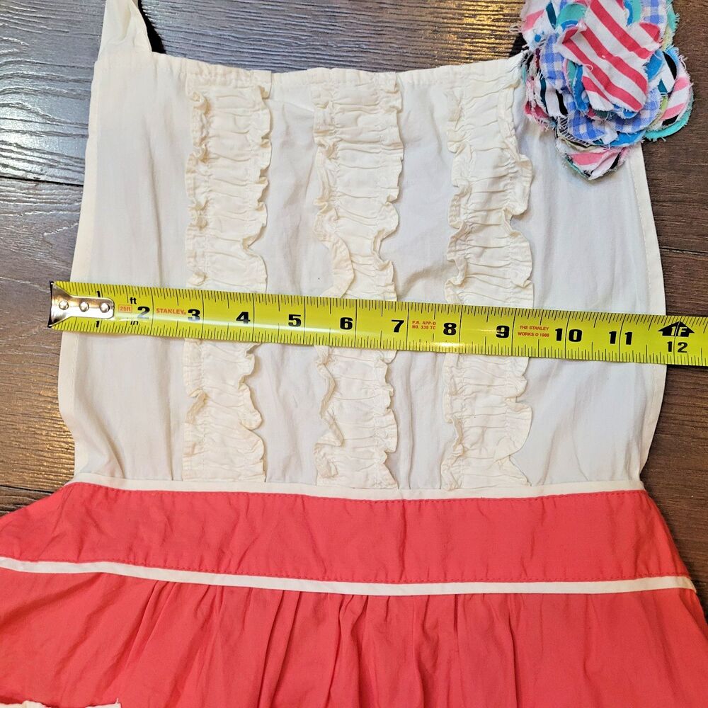 Rare Anthropologie Tea & Crumpets Red / Pink & White Hostess Apron Pocket Ruffle - Picture 11 of 11